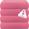 CASA COPENHAGEN Wafffle 4Pcs 100% Egyptian Cotton Large Designer Towels Gift Set- Pink, 55"x27", 4Bath Towels for Bathroom (Box Pack, Set for Women & Men)