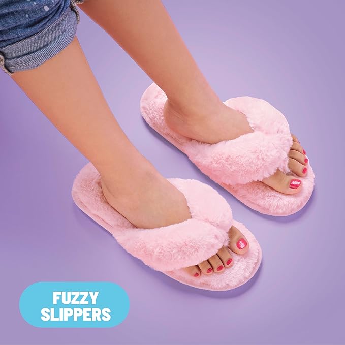 Claire's Kids Pedicure Kit, 7-Piece Home Spa Set with Fuzzy Slippers, Nail Polish, Toe Separators & Nail File, Kids Pedicure Tools for Feet, Girl Toys & Beauty Activity, Gift for Girls Age 8+