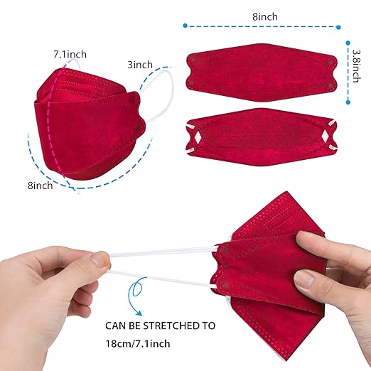 Borje KN95 Face Masks for Adults 50 Pack, 5-Ply Red Disposable Face Mask Against PM 2.5 Smoke & Dust, Filtration Efficiency 95%