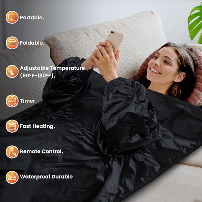 Lcoco&Dream Portable Sauna Blanket, Dual Sided Temperature Control，Relaxation and Detox Washable & Foldable with Carrying Bag and Remote Control, 90-180℉, 30-90 Minutes Timer, (6 x 3) FT