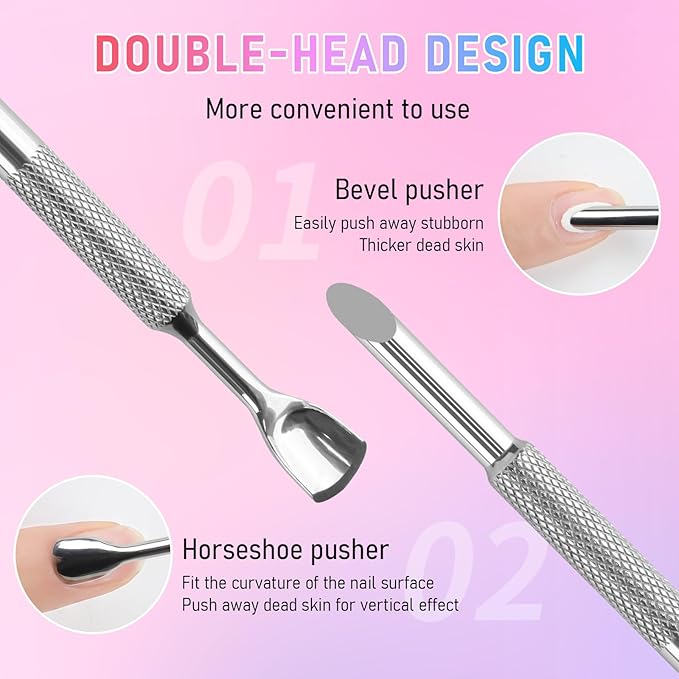 Pre-Treatment Cuticle Pusher, Dual Ended Cuticle Remover Russian Prep Nail Pushers with 100/180 Grit Sandpaper Sheets, Nail Care for Manicure Pedicure Nail Art and Foot Salon Home