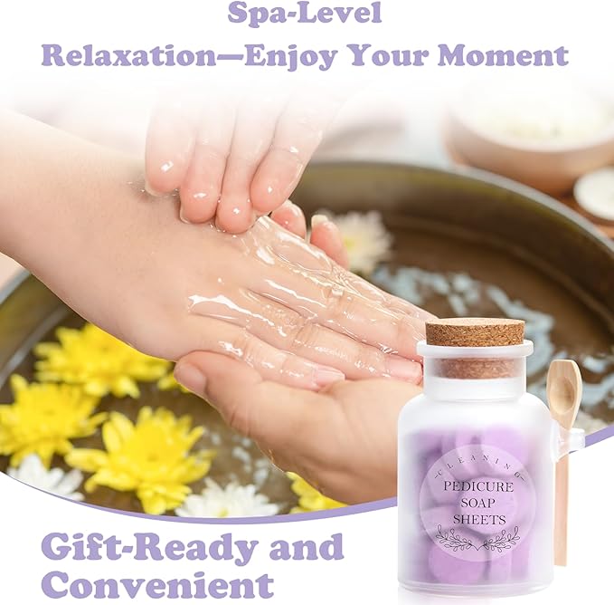 Pedicure Foot Spa Tablets 10 Oz Plastic Bath Salts Jar Foot Soak Tablets Manicure Soak Balls Softens Skin Botanicals Lavender Essential Oil Fast Dissolving Pedicure Supplies