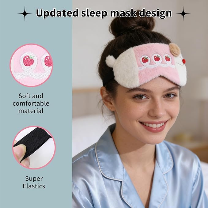 PERFECTSIGHT Sleep Eye Masks, Cute Sleep Eye Cover Lightweight Adjustable Eyeshade Mask Cover for Women Men Sleep Travel Nap, Strawberry Dachshund