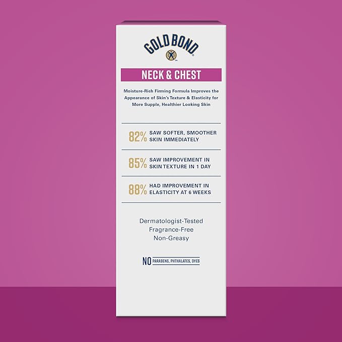 Gold Bond Age Renew Neck & Chest Firming Cream, 2 Oz, Hydrates, Renews, and Visibly Improves Firmness, Texture & Elasticity of Aging Skin, Non-Greasy, Dermatologist-Tested, Hypoallergenic, Unscented