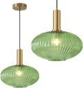 KCO Lighting Modern Gold Globe Pendant Light Black Green Glass Bathroom Fixture Adjustable Brass Round Lights Kitchen Island Large Farmhouse Ceiling (L1143-G)