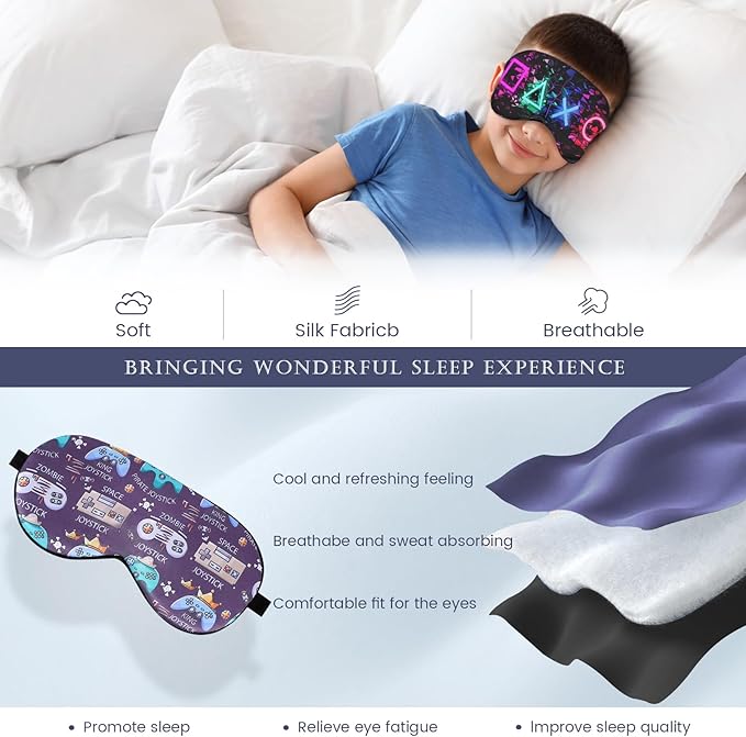 2 Pcs Boys Sleep Eye Mask, Guys Blackout Sleeping Silk Mask for Kids Adult Children's Travel Eye Mask Eye Cover Blindfold for Game (2 Pcs Game Mask - Style 5)