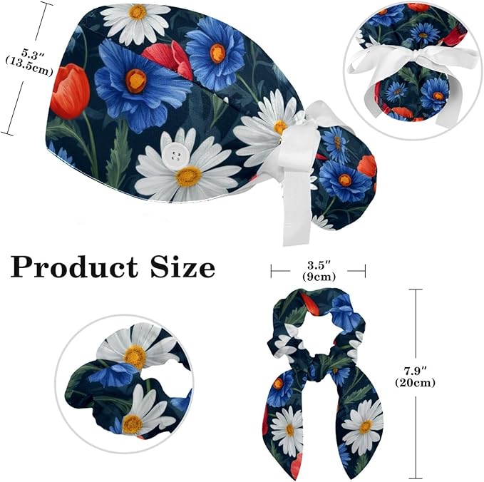 Scrub Cap with Hair Scrunchy, Ponytail Holder Surgical Cap