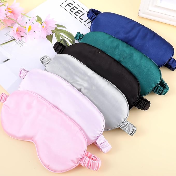 Silk Sleep Masks, 6 Pack Eye Masks for Sleep, Soft Satin Eye Cover with Elastic Strap for Sleeping, Blindfold Eye Cover for Sleepover Stuff Travel Nap Women Men Gifts