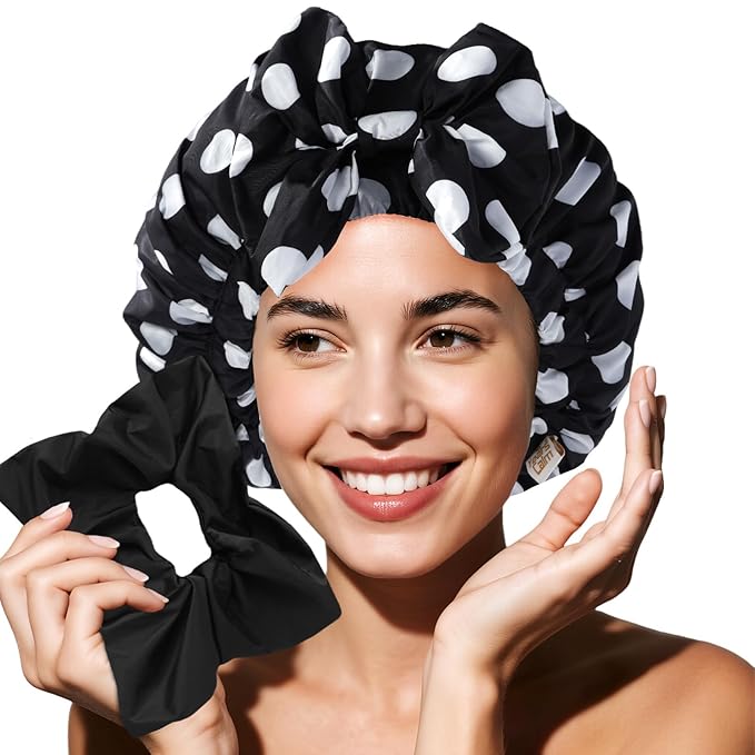 Years Calm Extra Large Shower Cap for Long Thick Hair – Waterproof Double Layer Bath Cap with Satin Lining, Secure Elastic Fit for Braids, Curls & Extensions