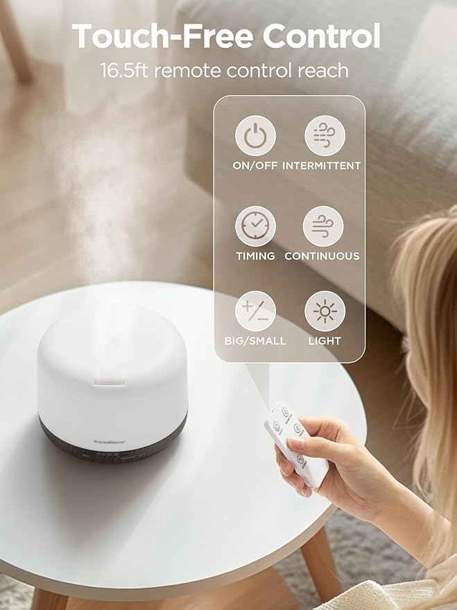 InnoGear Aromatherapy Diffuser & 10 Essential Oils Set, 500ml Essential Oil Diffuser with Remote Control Mother's Gift Ultrasonic Cool Mist Scent Humidifier Vaporizer Auto-Off Timer for Home, Brown