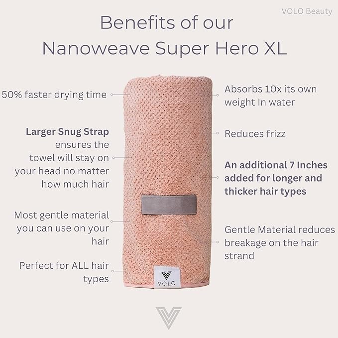 VOLO Super Hero XL Hair Towel - Ultra Soft, Quick Dry, Anti Frizz, Microfiber - Large Luna Gray