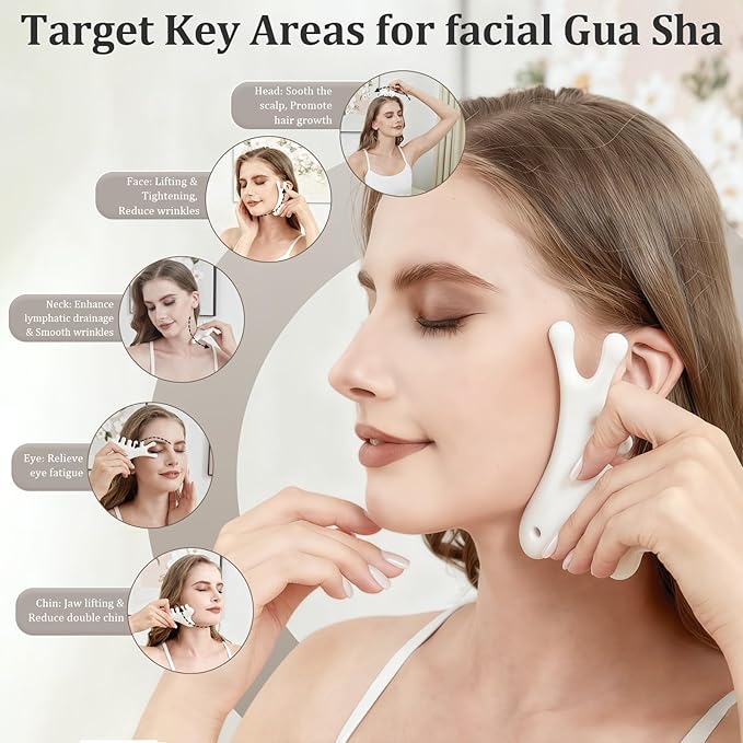 6-in-1 Ceramic Gua Sha Tool for Body & Face, Lymphatic Drainage, Trigger Point, Face Sculpting, Whole Body Relaxation & Stress Relief at Home, Portable Self-care Gifts for Women with Cellulite
