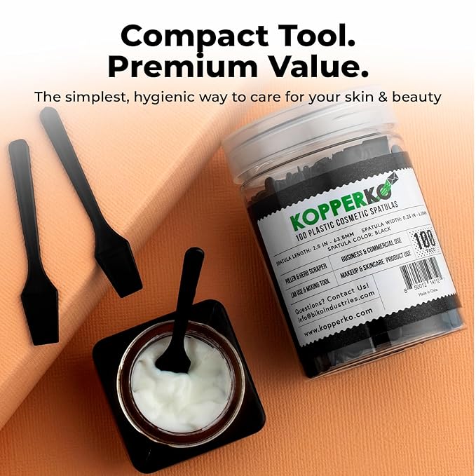 Kopperko Mini Lotion Spatula (2.5", 100 Pack) - Mini Spatula for Cosmetics, Creams & Crafts | Ointment Applicator for Mixing, Skincare, Face Mask | Disposable Lotion Applicator for Face | Black