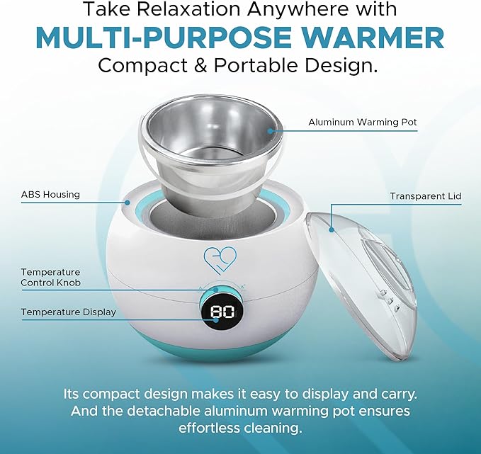 Multi-Purpose Oil & Massage Gel Warmer, Electric Wax Melter, Includes Aluminum Warming Pot (16.9 fl oz), Knob Dial to Adjust Temperature (95F to 257F), with LCD Screen