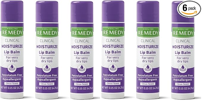 Medline Remedy Clinical Lip Balm, Citrus Scent, Moisturizing, Hydrating, Nourish, Nutrient Rich, Soothing Natural Oils, Revitalize, Comforting, Skin Conditioners, 0.15 oz Stick (Pack of 6)