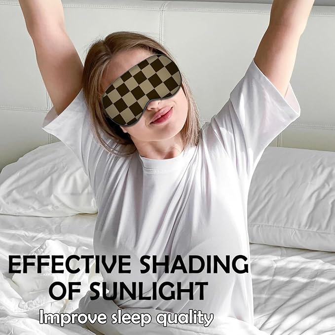 2 PCS Sleep Eye Mask Silk Sleeping Soft with Elastic Strap Eye Sleep Shade Cover for Cute Aesthetic Unisex Women Girls for Airplane Travel Nap-Checker