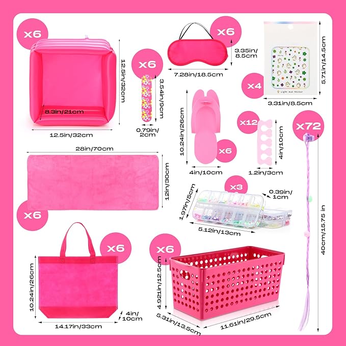 85 Pcs Spa Kit Nail Art Kit Sleepover Party Supplies with 12.5 x 12.5 in Inflatable Foot Tubs Foot Bath Towel and Basket DIY Manicure Pedicure Set for Slumber Party(Rose Red)