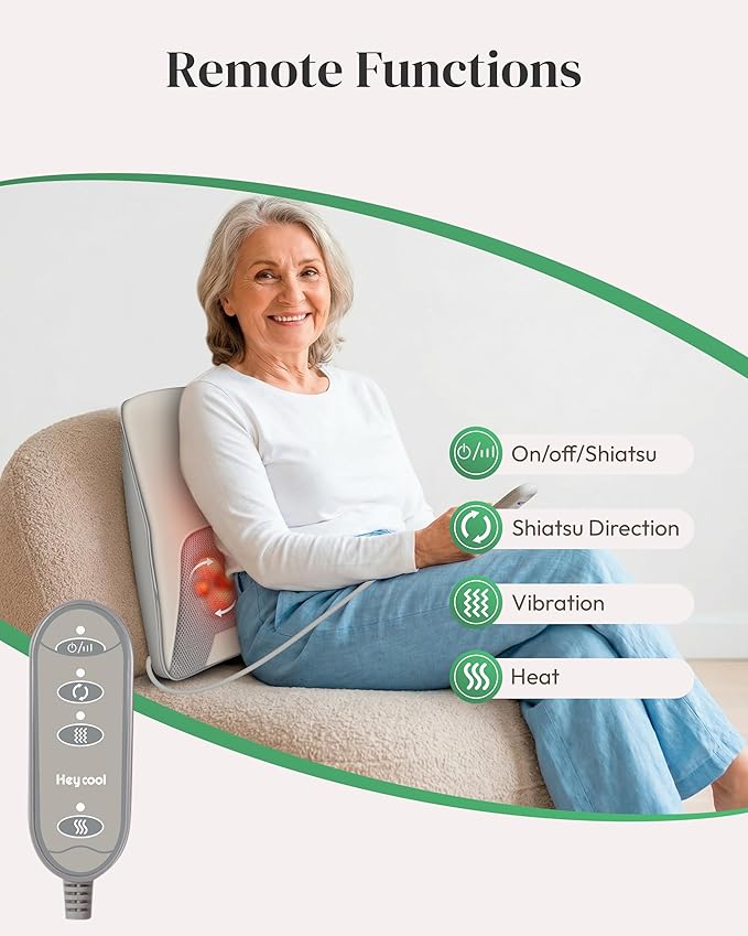 Heycool Shiatsu Back and Neck Massager with Heat, FSA Eligible HSA Mothers Day Gifts for Mom, Deep Tissue Back Massager for Pain Relief, Massage Pillow with Vibration for Neck Shoulder