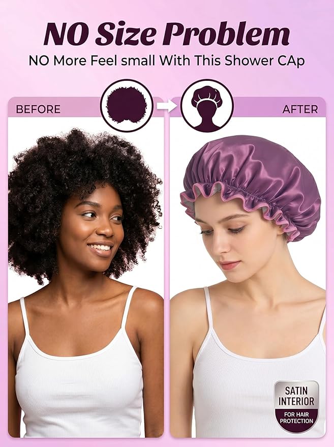 Aquior Shower Caps, Reusable Shower Cap for Women, Double Layer Waterproof Hair Cap, Large Size for All Hair Lengths,for Girls Spa Home Salon Use (purple)
