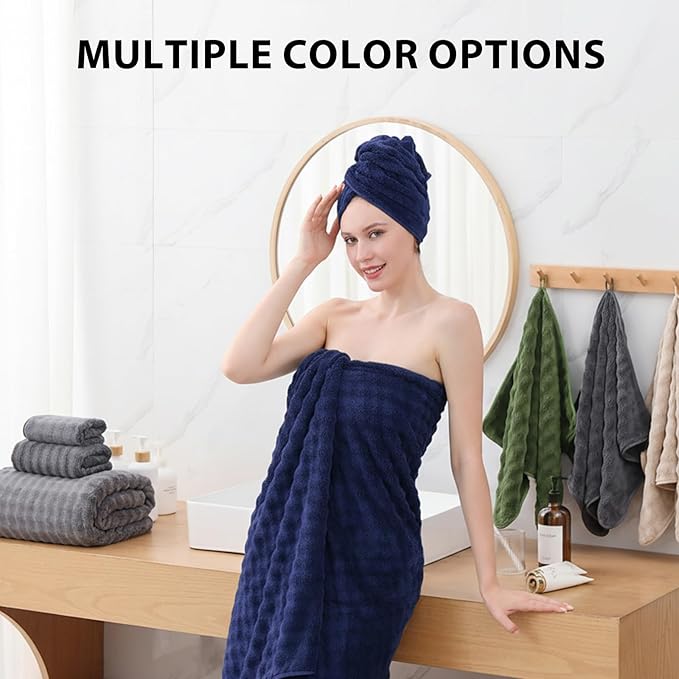 KBY Bath Towels Set 6 Piece 40x80 Inches，2 Extra Large Bath Sheets 2 Hand Towels 2 Washcloths，Highly Absorbent Quick Dry Microfiber,Ultra Soft Towel Set for Bathroom，Spa，Gym， Hotel(Navy Blue)