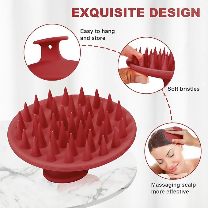 Meartchy Silicone Scalp Massager Shampoo Brush, Scalp Brush for Hair Growth & Dandruff Removal, Hair Scrubber Scalp Stimulator Exfoliator Brush with Soft Bristles for Wet Dry Scalp Care (Ruby Red)