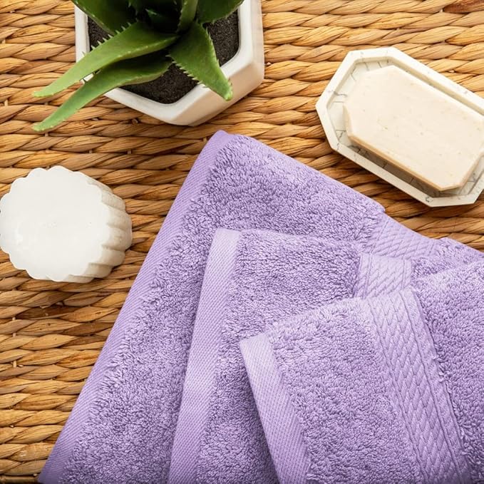 SUPERIOR Egyptian Cotton Pile 3 Piece Towel Set, Includes 1 Bath, 1 Hand, 1 Face Towel/Washcloth, Ultra Soft Luxury Towels, Thick Plush Essentials, Guest Bath, Spa, Hotel Bathroom, Purple