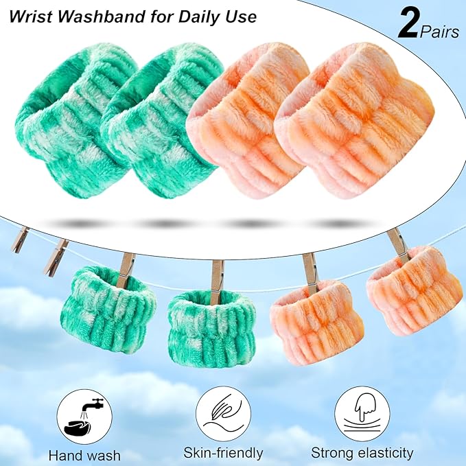 Wteehn 6pcs Headband and Wristband for Face Washing, Makeup Spa Skincare Headband, Skin Care Face Wash Headbands Wrist Bands Tools Set, for Women and Teen Girls Gifts