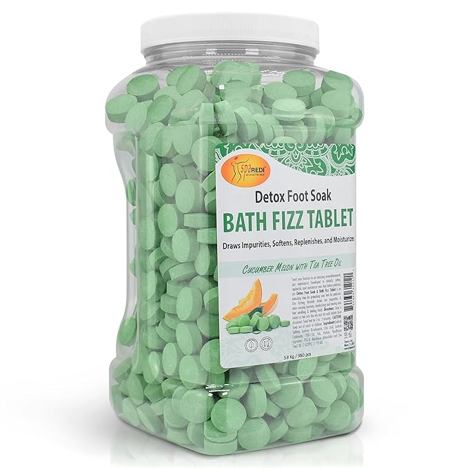 SPA REDI - Detox Foot Soak Fizz Tablets for Pedicure, Cucumber and Melon, 950 Count - Foot Bath with Tea Tree Oil, Aromatherapeutic, Draws Impurities, Softens, Replenishes and Moisturizes
