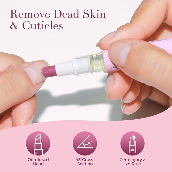 Ceramic Cuticle Pusher & Oil Pen, 2ml Rose + Fragrance Free Scented Nail Care Pen, Gentle Cuticle Remover for Dry & Damaged Nails, Moisturize Strengthen Brighten (Pink3.0&Beige3.0)