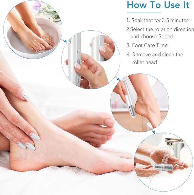 LINKEVAP Electric Callus Remover for Feet, Professional Pedicure Kit Foot Scrubber for Dry, Dead, Cracked, Hard Skin, at Home Feet Spa Care Kit for Men & Women (Cold White)