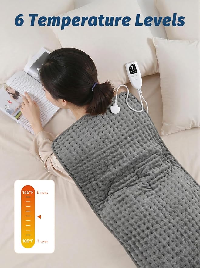 Heating Pad for Back Neck and Shoulders, 17”×33” Large Heated Pad with 4 Level Timing, 6 Level Heat Setting and Auto Shut Off, Gifts for Women, Men