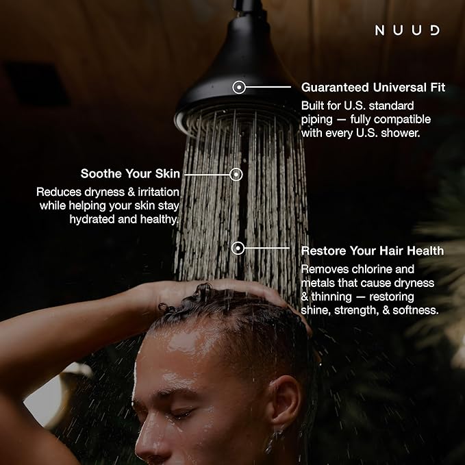 NUUD Filtered Shower Head - Removes Chlorine, Heavy Metals & Contaminants for Healthier Scalp Skin & Hair | Protects Colored Hair & Soothes Dry Skin - High Pressure Shower Head Filter - Brushed Nickel