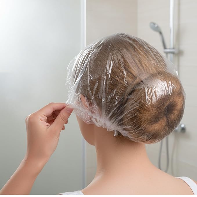 Disposable Shower Caps,100PCS Shower Caps for Women Disposable,Large Plastic Clear Hair Cap Thickened for Hair Treatment Spa Home Kitchen Hotel Travel Unisex(16.5in)