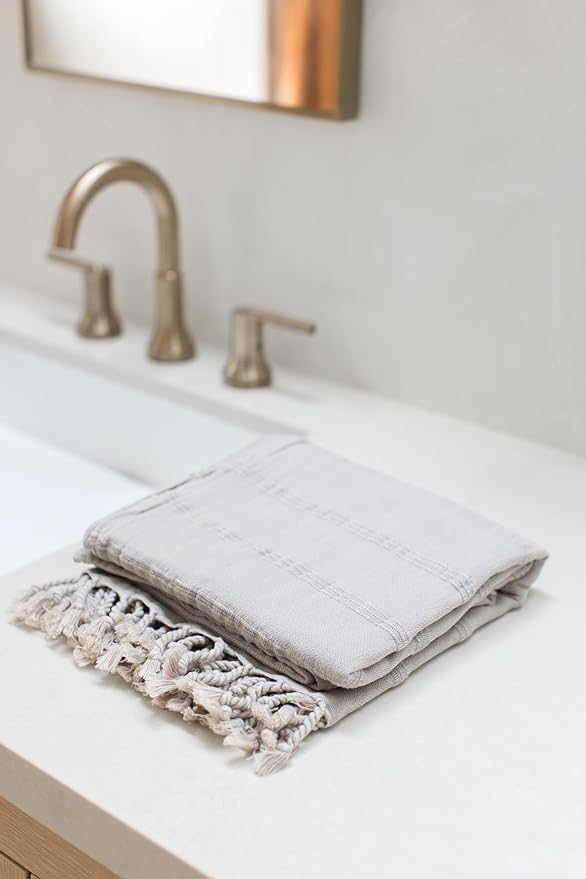 InfuseZen Stonewashed Turkish Bath & Beach Towel –100% Organic Turkish Cotton - Soft, Lightweight, Absorbent - Quick Dry, Sand Free - Swim, Pool, Shower, Travel - Peshtemal, Hammam Spa Towel - Beige