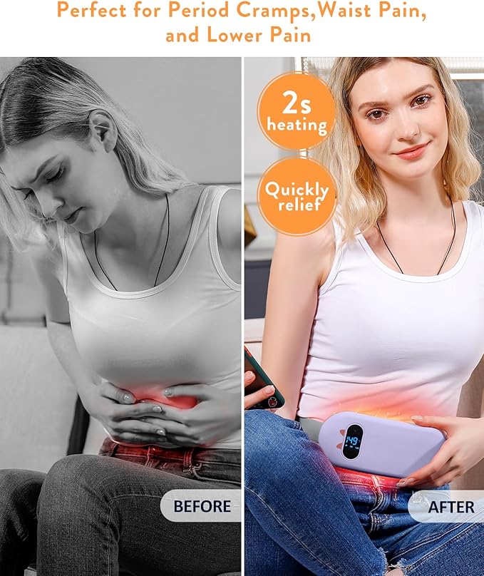 Portable Heating Pad for Period Cramps: Cordless Menstrual Heating Pad with 6 Heat Levels and 6 Massage Modes, 3s Fast Heating Gift for Women and Girl(Purple)