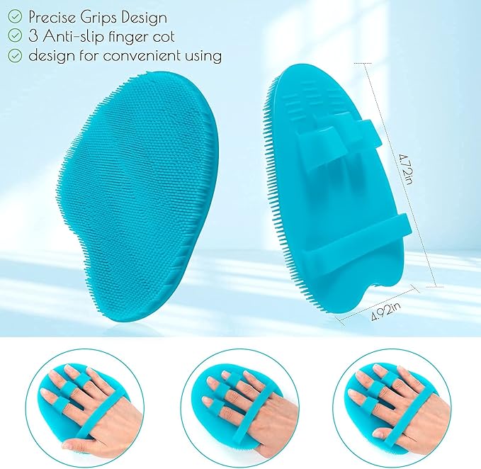 1 Pack Pure Silicone Food-Grade Body Brush Shower Cleansing Scrubber Gentle Exfoliating Glove Soft Bristles (Blue)