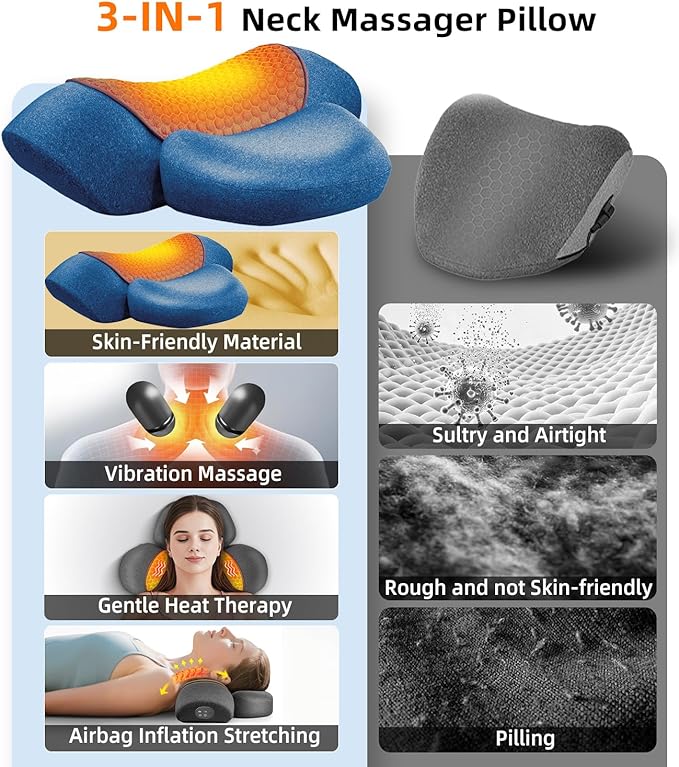 Upalled Neck Cervical Pillows, Rechargeable Neck Massager Cervical Pillows Neck Hump for Shoulder Pain