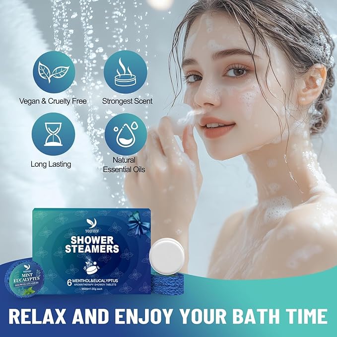 Shower Steamers Aromatherapy, Mothers Day Gifts from Husband for Mom Her Wife Women 6 Pack Shower Bombs Organic with Menthol & Eucalyptus Essential Oils, Home Self-Care SPA Gift - Relaxation