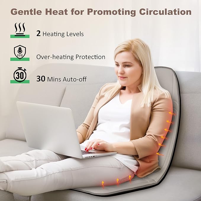 Heycool Vibration Back Massager with Heat, Massage Chair Pad with 10 Vibration Motors & 2 Heating Levels, Chair Massager for Recliner, Sofa, Beige