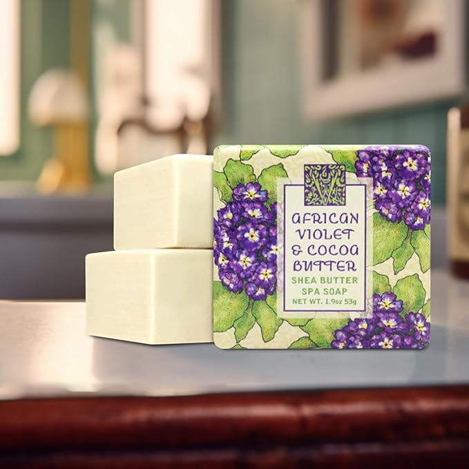 Greenwich Bay Mini Botanical Soap Bars – 12 Pack 1.9 oz Each – Individually Wrapped Guest Soaps for Airbnb, Spa, Travel, Bath – Travel Size Bar Soap Set, African Violet