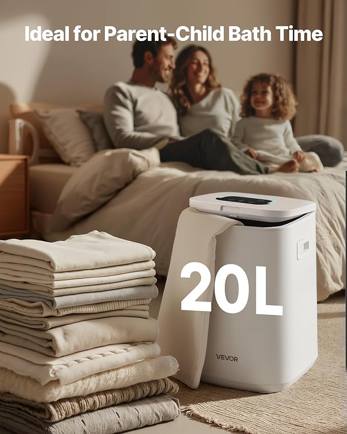 VEVOR Towel Warmers for Bathroom, Towel Warmer Bucket with Child Lock & High-Temp Light & 24H Delay Timer & Auto Shut Off Fits up to 4 Oversized Towels, Blankets, Clothes, Bathrobes and More, White