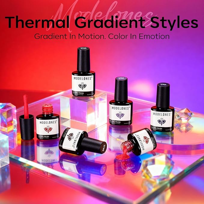 modelones Color Changing Gel Nail Polish Set, 6 Colors Temperature Changing Mood Red Black Blue Glitter Gel Polish Colors Collection Soak Off Holiday Salon DIY at Home