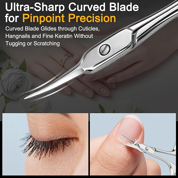 Cuticle Scissors, Extra Fine Curved Manicure & Pedicure Nail Scissor for Women/Men, Professional Small Grooming Tool for Nail Care, Eyebrow Trimming