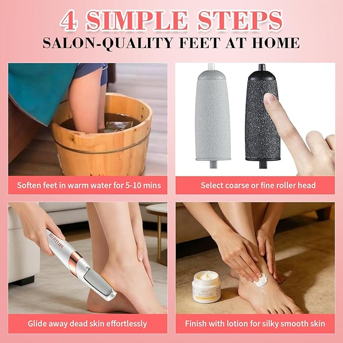 Electric Foot Callus Remover, Rechargeable Foot File Pedicure Kit for Hard Dry Cracked Skin, Professional At-Home Foot Care for Smooth Feet, Ideal Gift for Women and Men