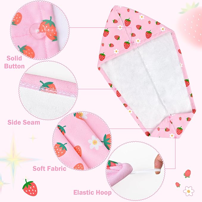 Microfiber Hair Towel Wrap for Kids Hair Drying Towel Wrap with Button 2 Pack Wet Hair Towel Wrap Head Towels Wrap for Girls