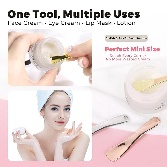 Metal Makeup Spatula Tool - Spatula for Skincare, Cosmetic Scoop for Creams, Lotions, Masks - Makeup Spatula in Rose Gold, Silver and Gold Colors