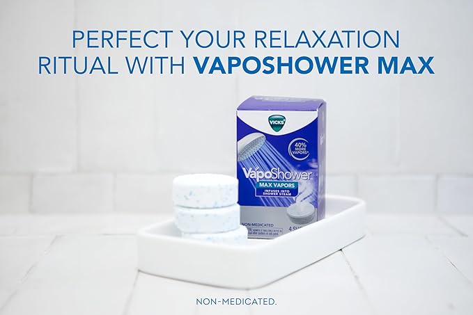Vicks VapoShower Max Tablets, Non-Medicated Eucalyptus Shower Steamer Tablets, Menthol, Aromatherapy, 4ct