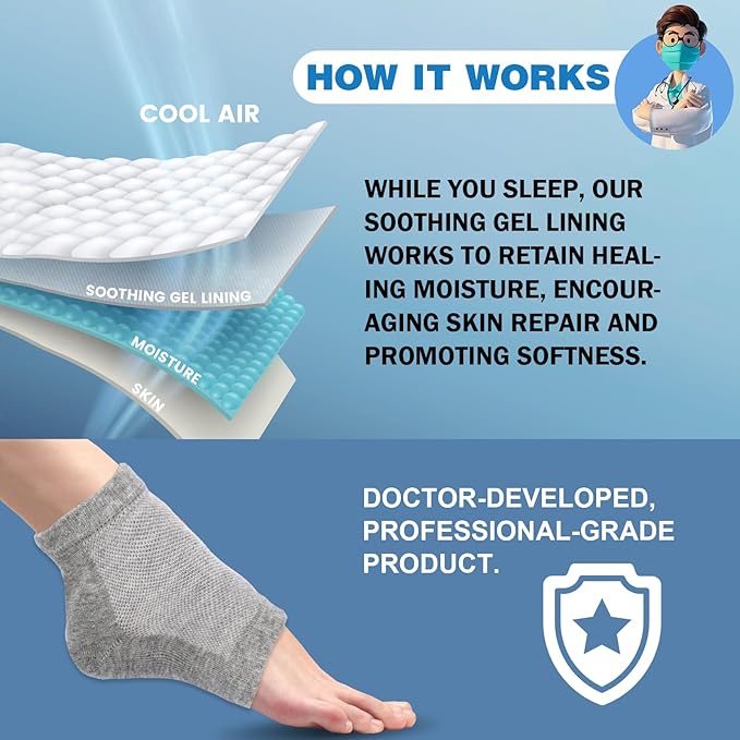 TEAWOO 6 Pairs Moisturizing Heel Socks for Cracked Heel Treatment, Foot Care Toeless Socks to Soften and Hydrate Dry Cracked Feet Heels, Cracked Heel Repair Socks, Gel Socks for Dry Cracked Feet