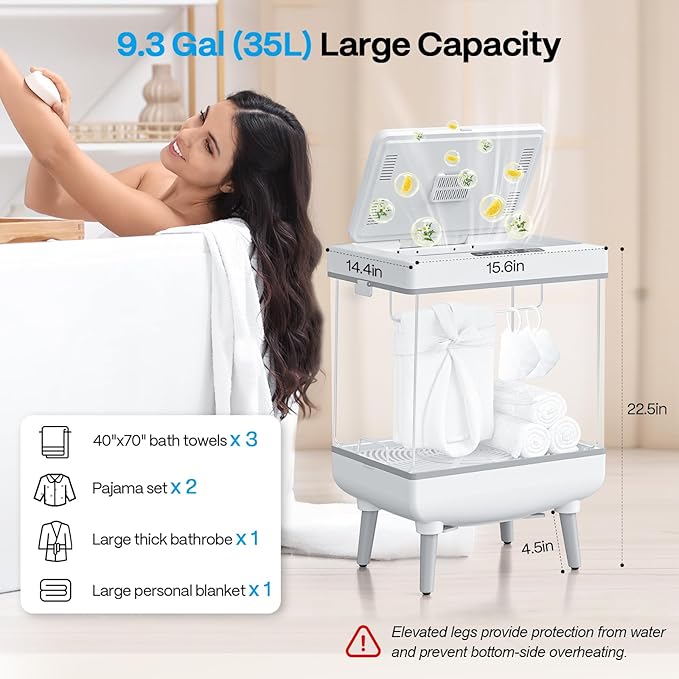 Jripae 35L Towel Warmers for Bathroom, Foldable Towel Warmer, Bucket Hot Towel Warmer Spa with Dryer, Delay Timer & Dry/Heat Modes - Fits Robe, Blanket or Large Towels, PJ's