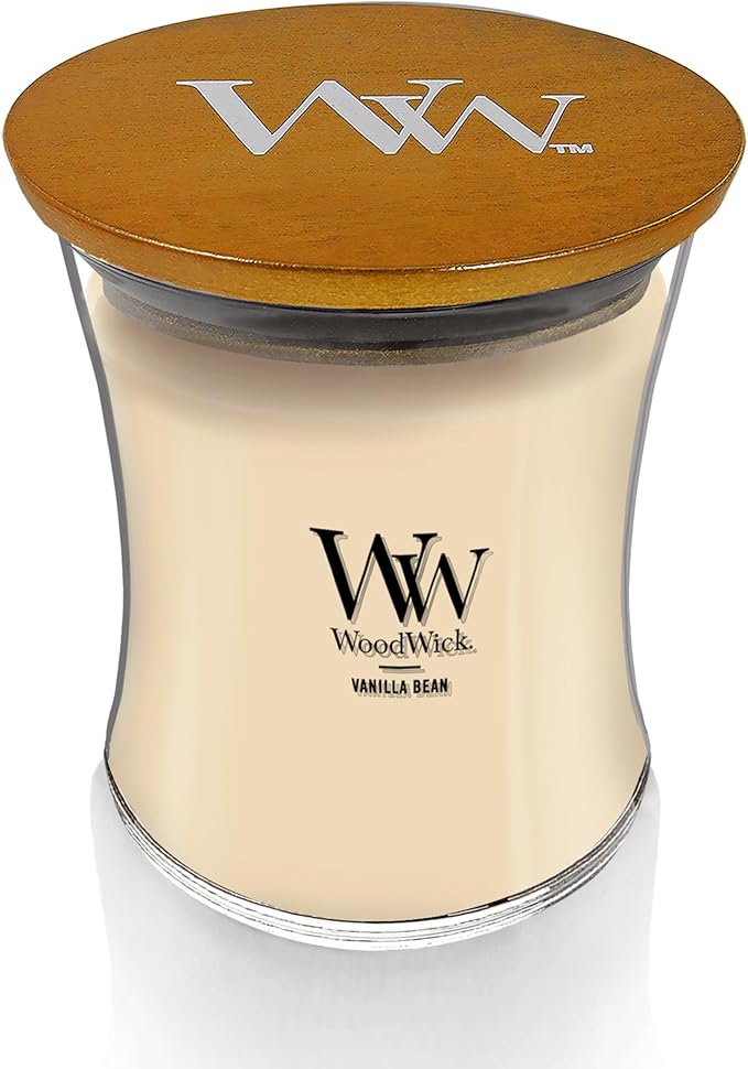 WoodWick Vanilla Bean Holiday Candle Gifts for Women and Men, 9.7 oz Medium Hourglass Candle with Crackling Wick (Pack of 4)